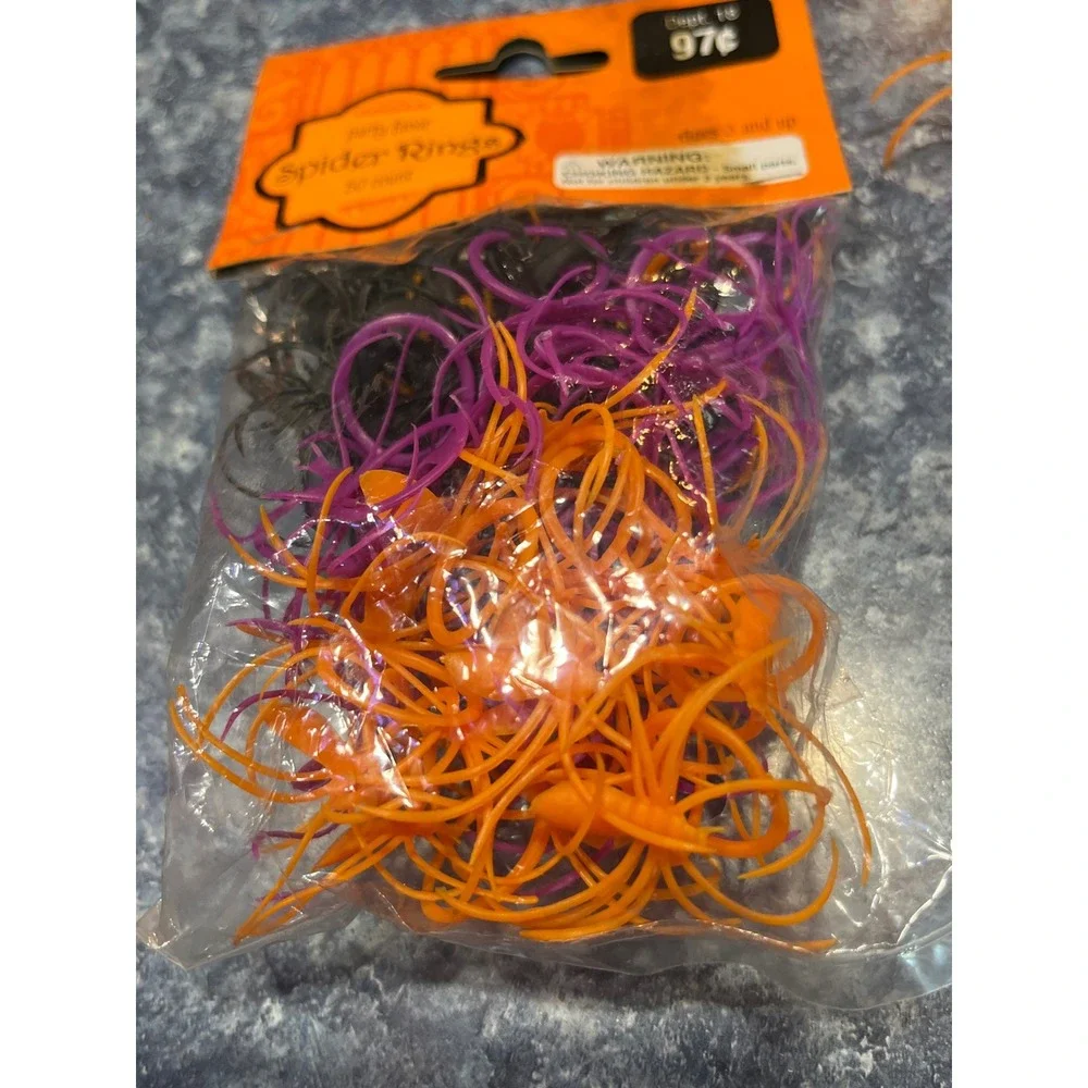 Walmart Halloween Spider Rings Assorted Purple Orange Black Yellow 50 Count